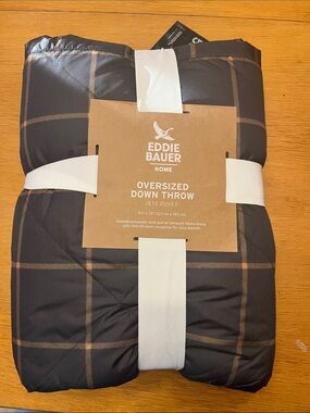 Eddie Bauer Home Black and Brown Plaid Oversized Down Throw